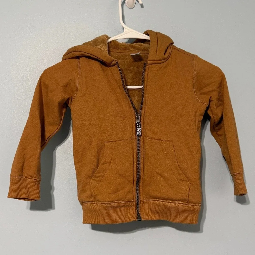 Carters Toddler Boys 4T Brown Faux Fur Lined Zip Up Hoodie Sweatshirt